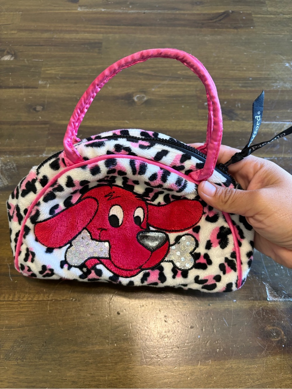 Vintage Clifford The Big Red Dog Pink Leopard Plush Mini Purse Douglass Toys Y2K